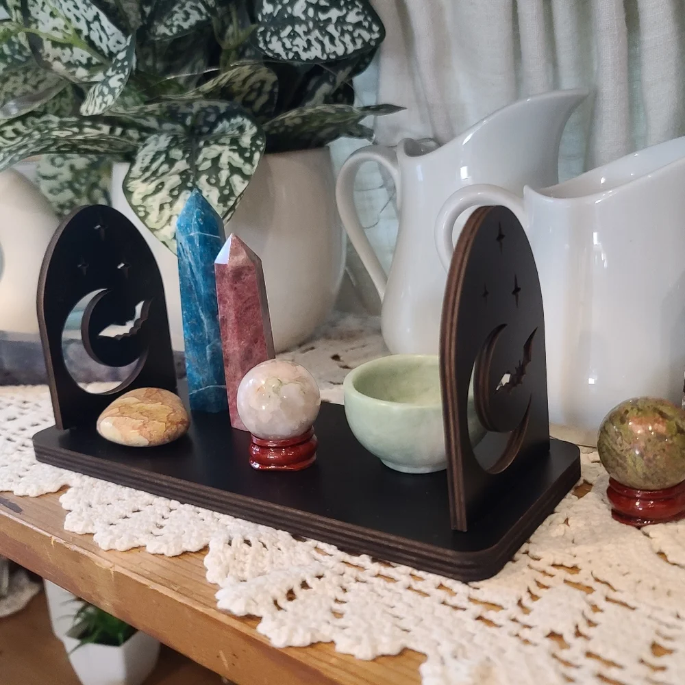 Display Stand Moon and Bat Shelf Book Stand Crystal Display Shelf 8×3 inches